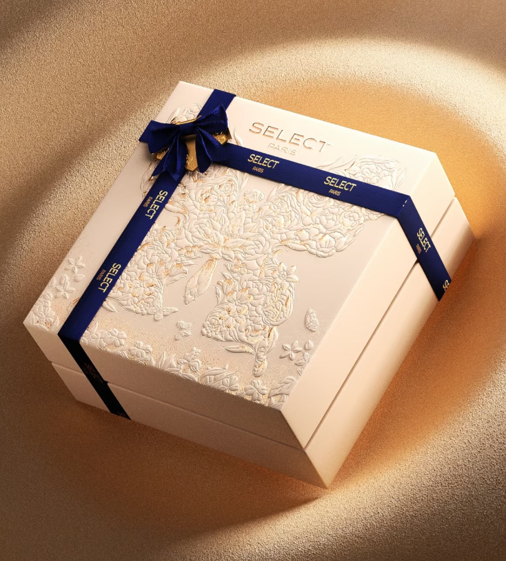 Luxury Embossed Shoulder Rigid Gift Box with Branded Ribbon