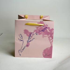Custom Illustrated Luxury Paper Gift Bag with Satin Ribbon Handles