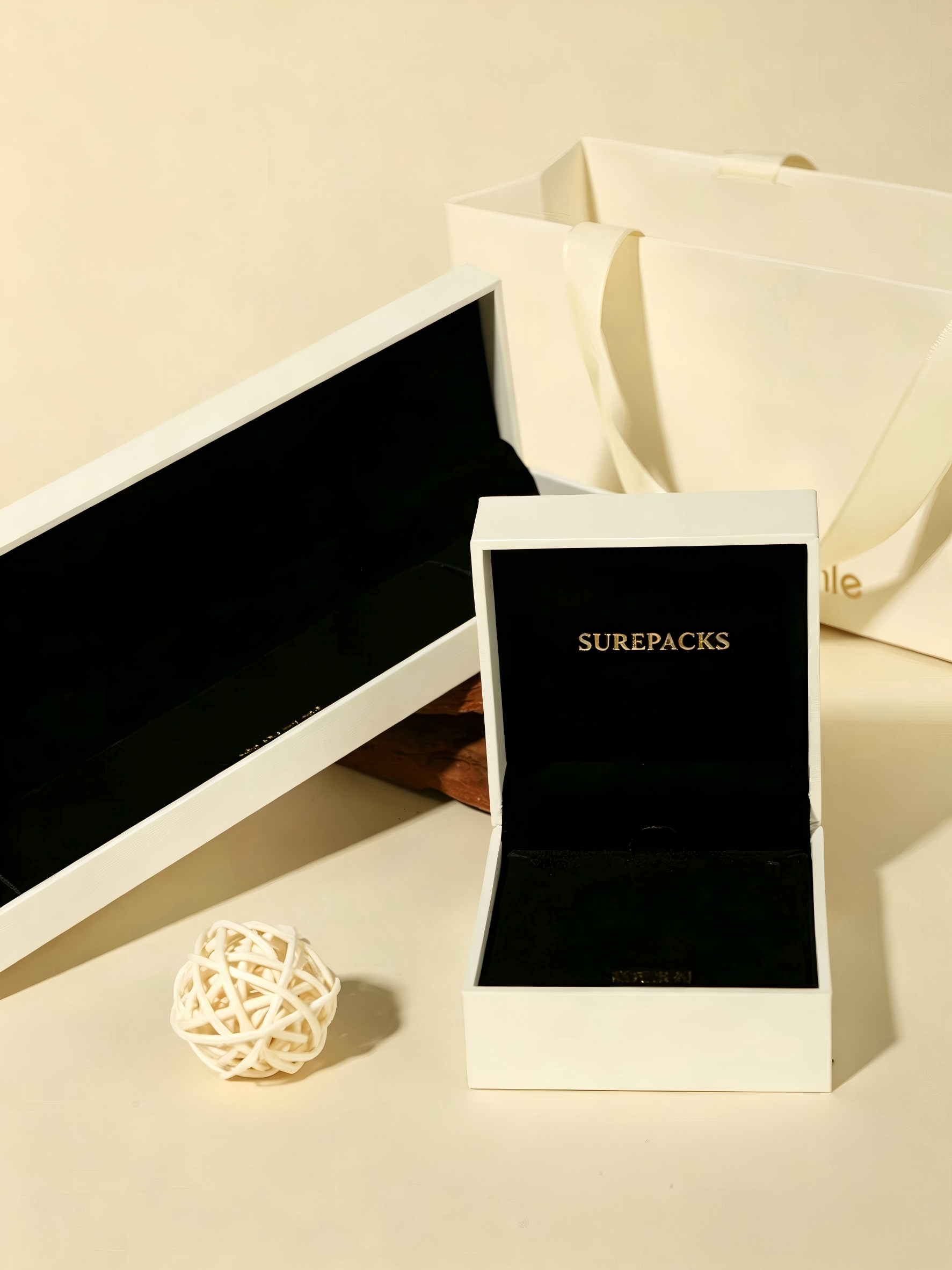 Cream & Velvet Black Fine Jewelry Packaging Suite Top Opening - Image 3