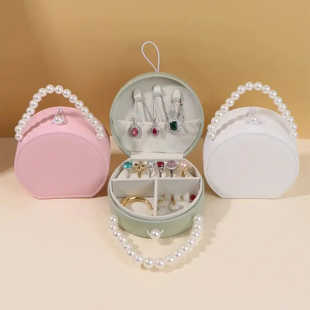 Pearl-Handle Mini Travel Jewelry Case