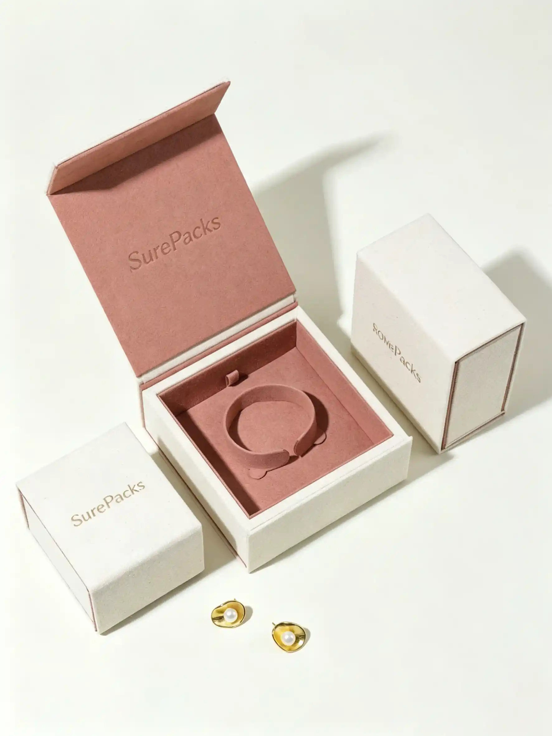 Elegant Off-White & Dusty Rose Hinged Jewelry Box Set - Image 2