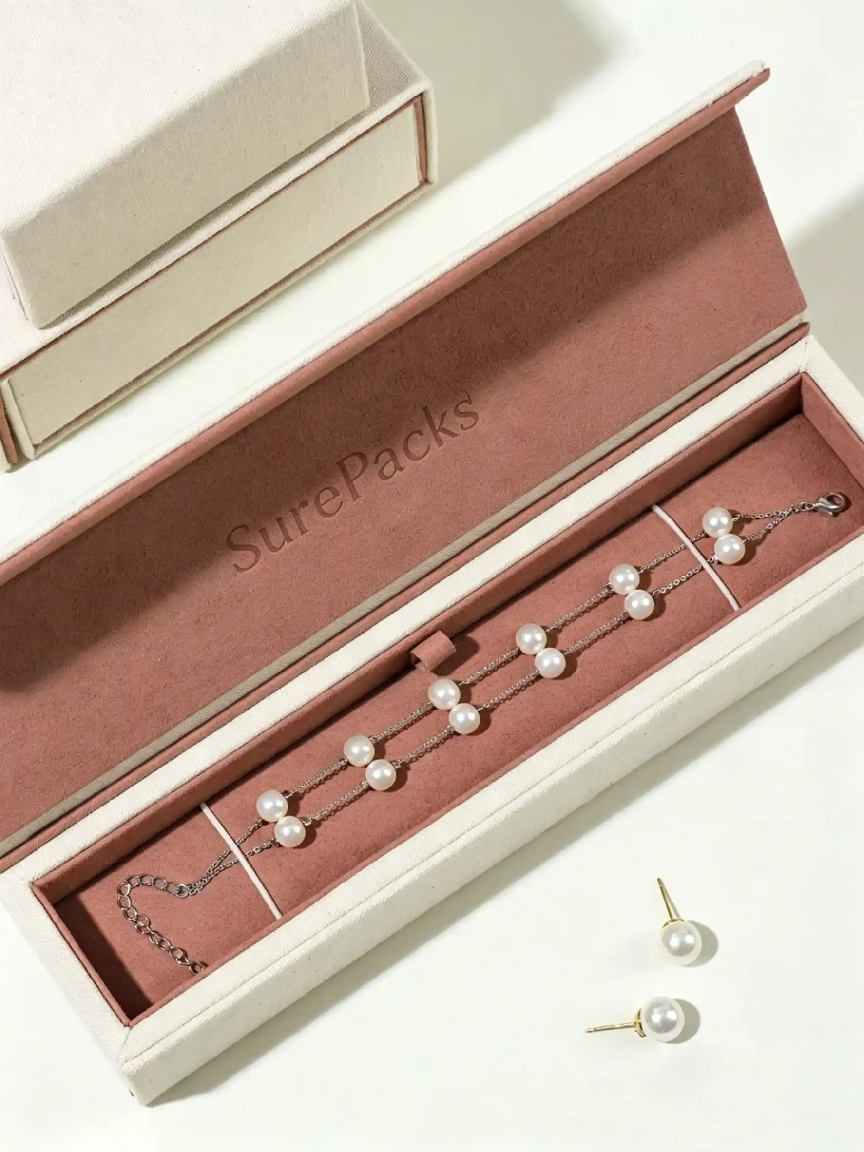 Elegant Off-White & Dusty Rose Hinged Jewelry Box Set - Image 4