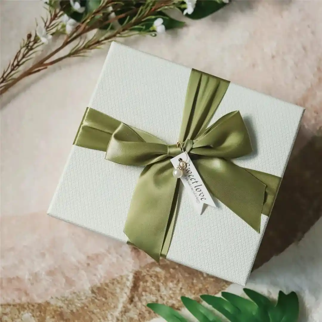 Elegant White Gift Box Collection with Sage Satin Ribbon - Image 2