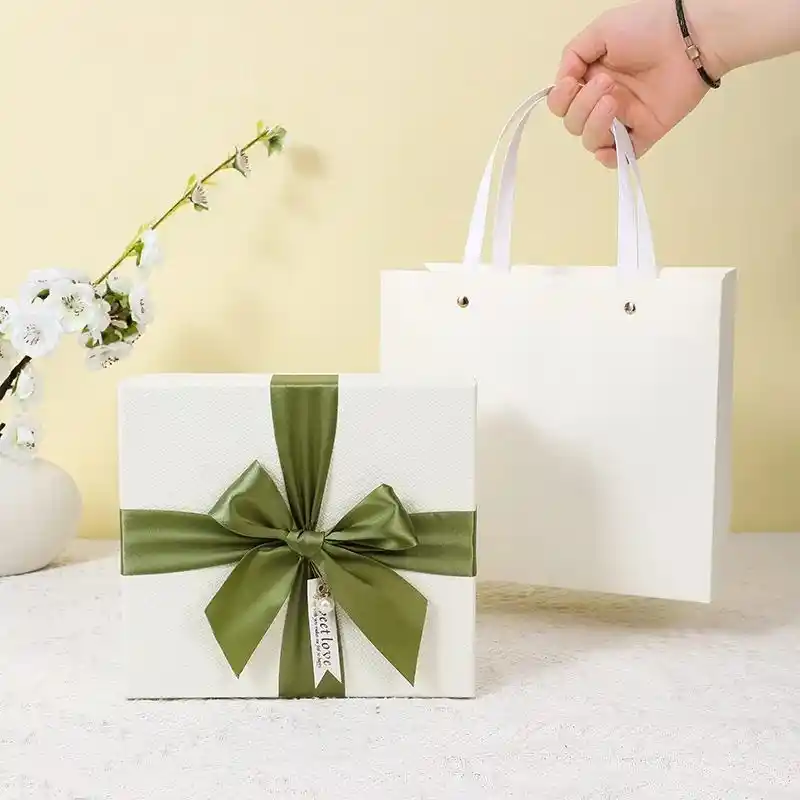 Elegant White Gift Box Collection with Sage Satin Ribbon - Image 3