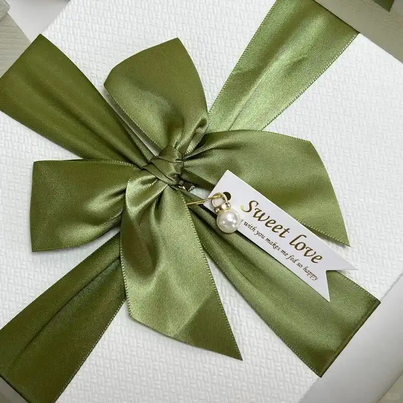 Elegant White Gift Box Collection with Sage Satin Ribbon - Image 5