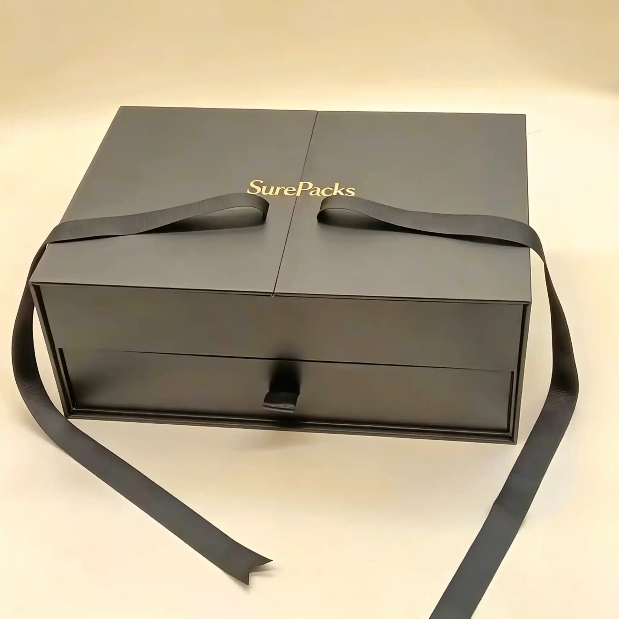 Matte Black & Gold Two-Tier Gatefold Drawer Box